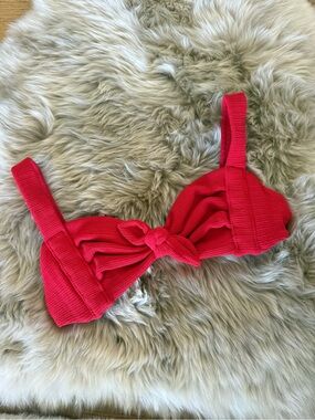 Montce red Ribbed Knot Front Bikini Top